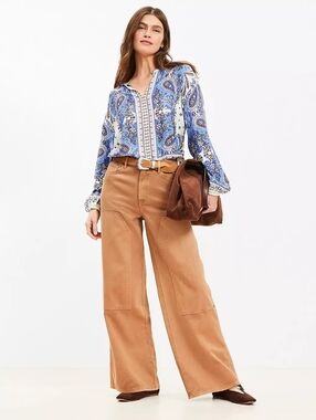 LOFT Wide Leg Carpenter Pants Twill Camel Tan Size 8 High Rise